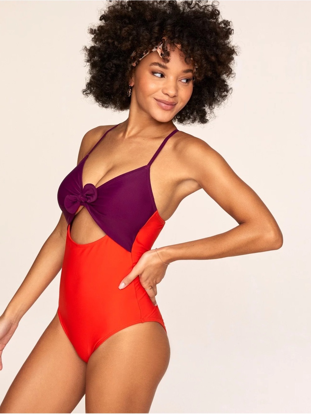 Adore Me Portia Two-Tone Purple and Red One-Piece Swimsuit